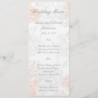 Coral Grey Floral Vintage Wedding Menu