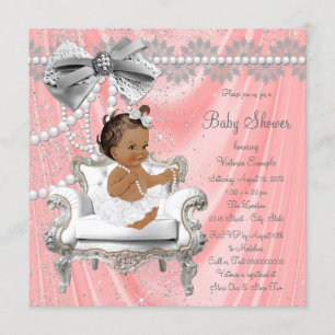 Coral Grey Pearl Chair Etnisch Meisje Baby shower Kaart