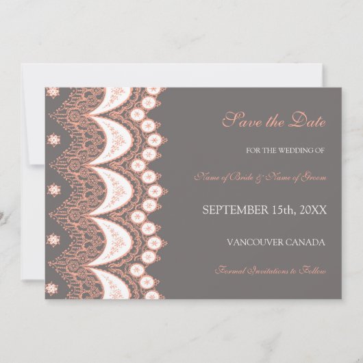 Coral Grey Photo Weddenschap Save the Date Card (Voorkant)