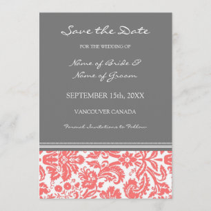 Coral Grey Photo Weddenschap Save the Date Card