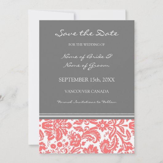 Coral Grey Photo Weddenschap Save the Date Card (Voorkant)