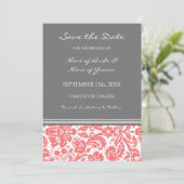 Coral Grey Photo Weddenschap Save the Date Card (Staand voorkant)