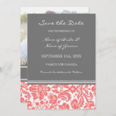 Coral Grey Photo Weddenschap Save the Date Card (Voorkant / Achterkant)