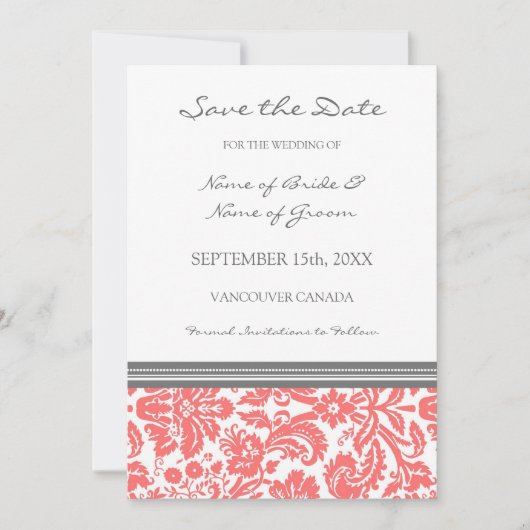 Coral Grey Photo Weddenschap Save the Date Card (Voorkant)