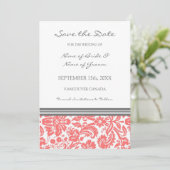 Coral Grey Photo Weddenschap Save the Date Card (Staand voorkant)