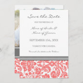 Coral Grey Photo Weddenschap Save the Date Card (Voorkant / Achterkant)