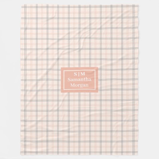 Coral Grey Plaid Throw Personalized Trendy Look Fleece Deken (Voorkant)
