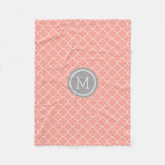 Coral Grey Quatrefoil Pattern Monogram Blanket Fleece Deken (Voorkant)