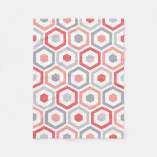 Coral Grey Retro Geometric Patroon Fleece Deken