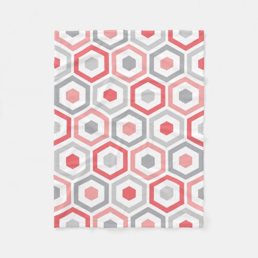 Coral Grey Retro Geometric Patroon Fleece Deken (Voorkant)