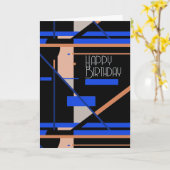 Coral Grey Royal Blue White Birthday Kaart (Gele Bloem)