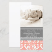 Coral Grey Sjabloon Nieuwe Baby Geboorteaankondigi (Voorkant / Achterkant)
