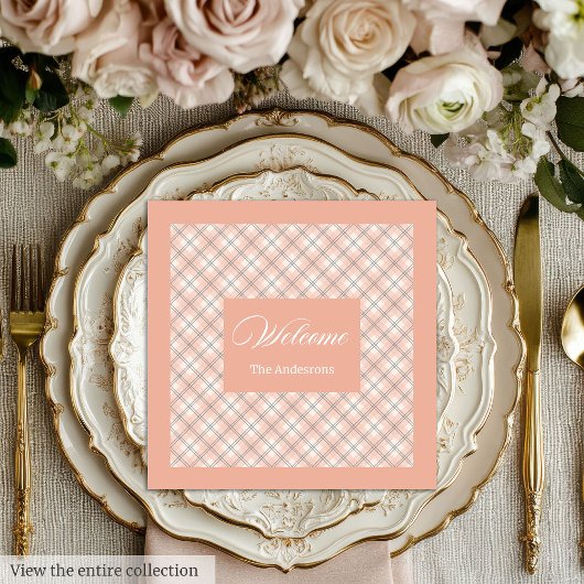 Coral Grey Table Napkins Custom Name Chic Design Servet