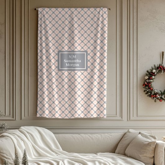 Coral Grey Tartan Blanket Modern Aesthetic Gift Fleece Deken