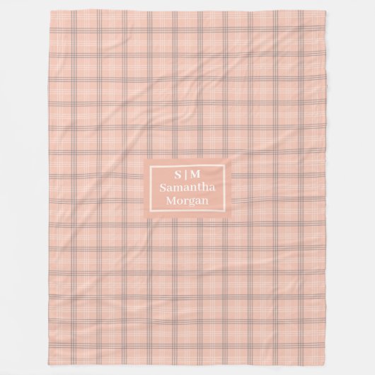 Coral Grey Tartan Throw Personalized Gift Idea Fleece Deken (Voorkant)