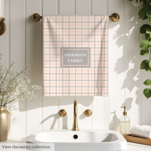 Coral Grey Tartan Towels Personalized Chic Set Bad Handdoek