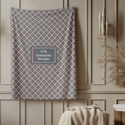 Coral Grey Throw Custom Name Pastel Aesthetic Fleece Deken