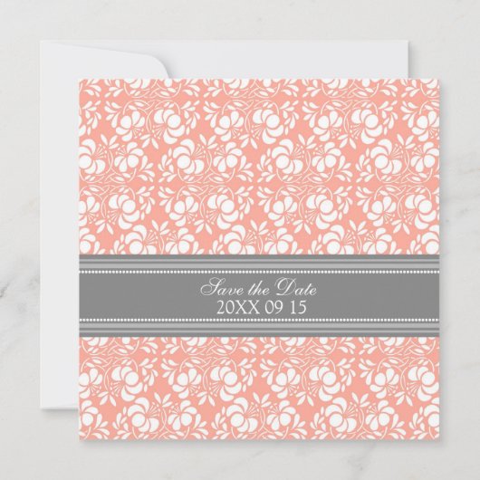Coral Grey Wedding Save the Date Card (Achterkant)