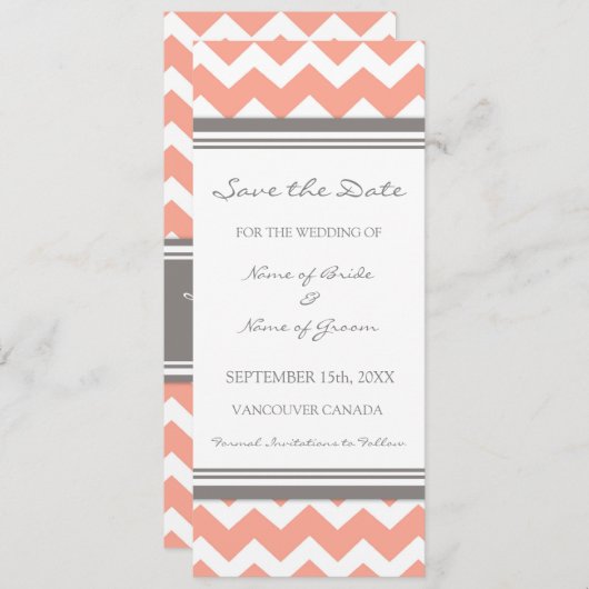 Coral Grey Wedding Save the Date Card (Voorkant / Achterkant)