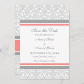 Coral Grey Wedding Save the Date Card (Voorkant / Achterkant)