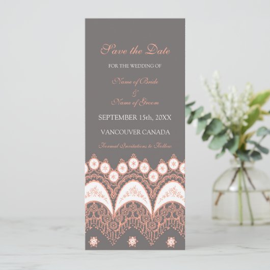 Coral Grey Wedding Save the Date Card (Staand voorkant)