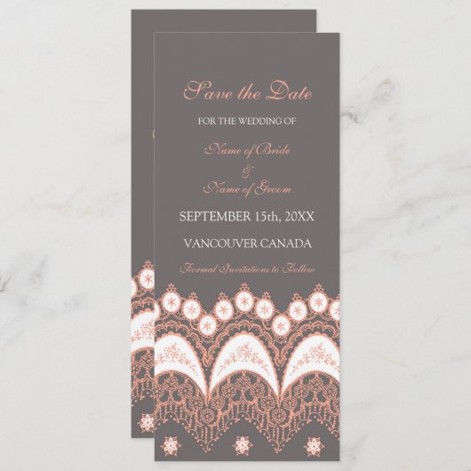 Coral Grey Wedding Save the Date Card (Voorkant / Achterkant)