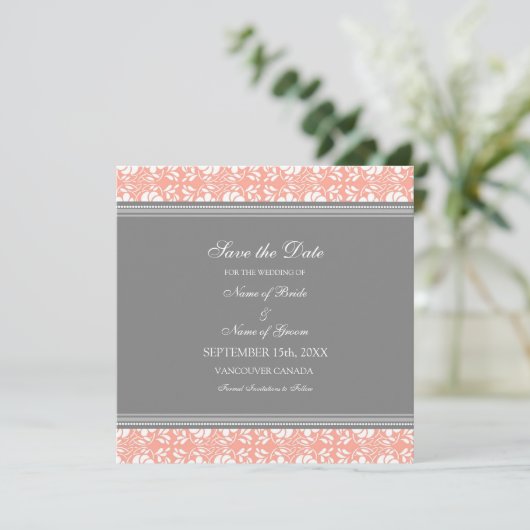 Coral Grey Wedding Save the Date Card (Staand voorkant)