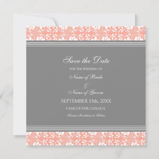 Coral Grey Wedding Save the Date Card (Voorkant)