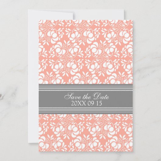Coral Grey Wedding Save the Date Kaart (Achterkant)