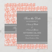 Coral Grey Wedding Save the Date Kaart (Voorkant / Achterkant)