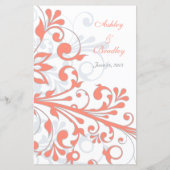 Coral Grey White Floral Wedding Menu Kaart (Achterkant)
