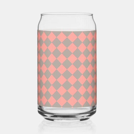 Coral Grijs Checker Diamant Patroon Blikvorm Glas (Voorkant)