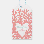 Coral Heart Aqua Beach Bruiloft Bedankt Cadeaulabel (Voorkant)