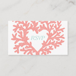Coral Heart Aqua Beach Bruiloft RSVP Reactie Informatiekaartje