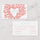 Coral Heart Aqua Beach Bruiloft RSVP Reactie Informatiekaartje (Voorkant / Achterkant)