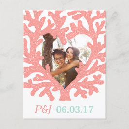 Coral Heart Aqua Beach Bruiloft Save the Dates Aankondigingskaart