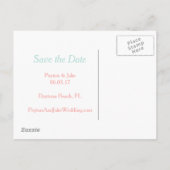 Coral Heart Aqua Beach Bruiloft Save the Dates Aankondigingskaart (Achterkant)