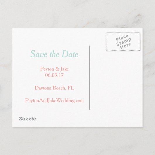 Coral Heart Aqua Beach Bruiloft Save the Dates Aankondigingskaart (Achterkant)