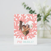 Coral Heart Aqua Beach Bruiloft Save the Dates Aankondigingskaart (Staand voorkant)
