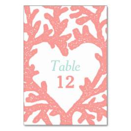 Coral Heart Aqua Beach Trouwtafel Nummers Kaart