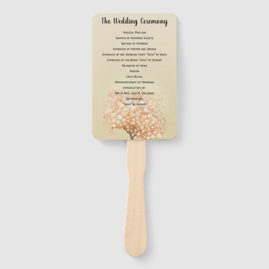 Coral Heart Leaf Tree Wedding Programme Handwaaier (Voorkant)