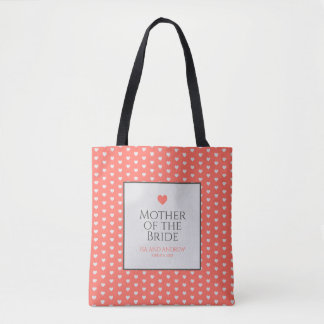 Coral Heart Wedding Tote Bag