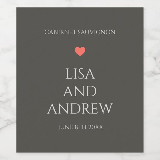 Coral Heart Wedding Wijn Etiket (Enkel label)