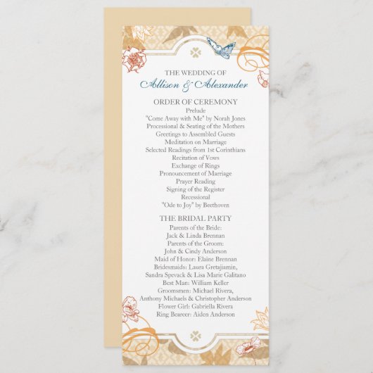 Coral Herfst Bohemian Autumn Floral Wedding Progra Programmakaart (Voorkant / Achterkant)