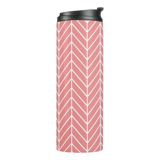 Coral Herringbone Chevron Pattern Thermal Tumbler Thermosbeker (Gedraaid links)