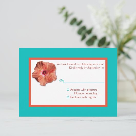 Coral Hibiscus en Aqua II-antwoordkaart Kaart (Staand voorkant)