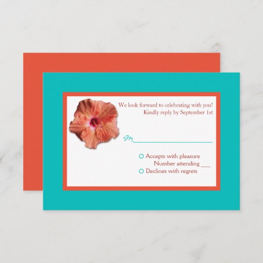 Coral Hibiscus en Aqua II-antwoordkaart Kaart (Voorkant / Achterkant)