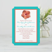 Coral Hibiscus en Aqua II Wedding Invitation Kaart (Staand voorkant)