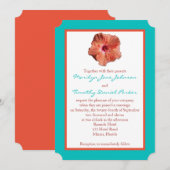 Coral Hibiscus en Aqua II Wedding Invitation Kaart (Voorkant / Achterkant)