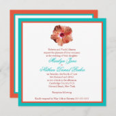 Coral Hibiscus en Aqua Wedding Invitation Kaart (Voorkant / Achterkant)